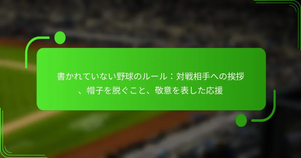 書かれていない野球のルール:対戦相手への挨拶、帽子を脱ぐこと、敬意を表した応援