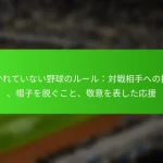 書かれていない野球のルール：対戦相手への挨拶、帽子を脱ぐこと、敬意を表した応援